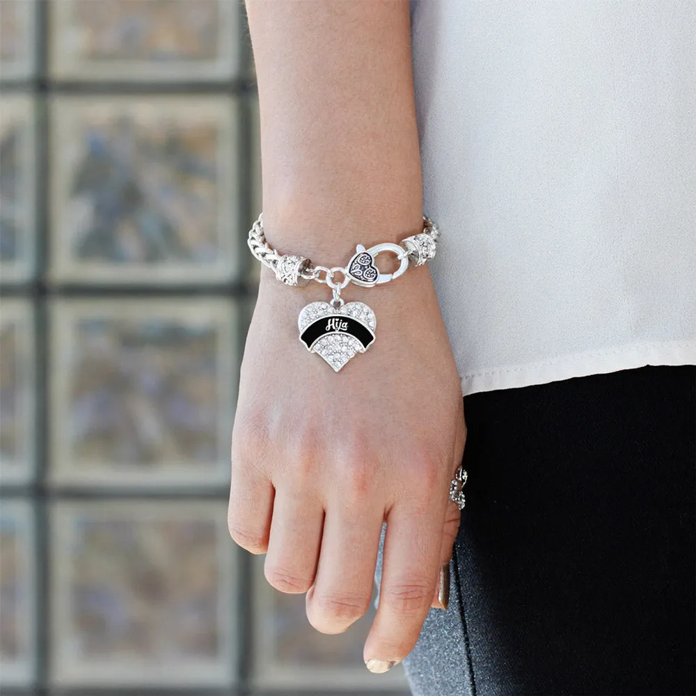 Silver Black and White Hija Pave Heart Charm Braided Bracelet