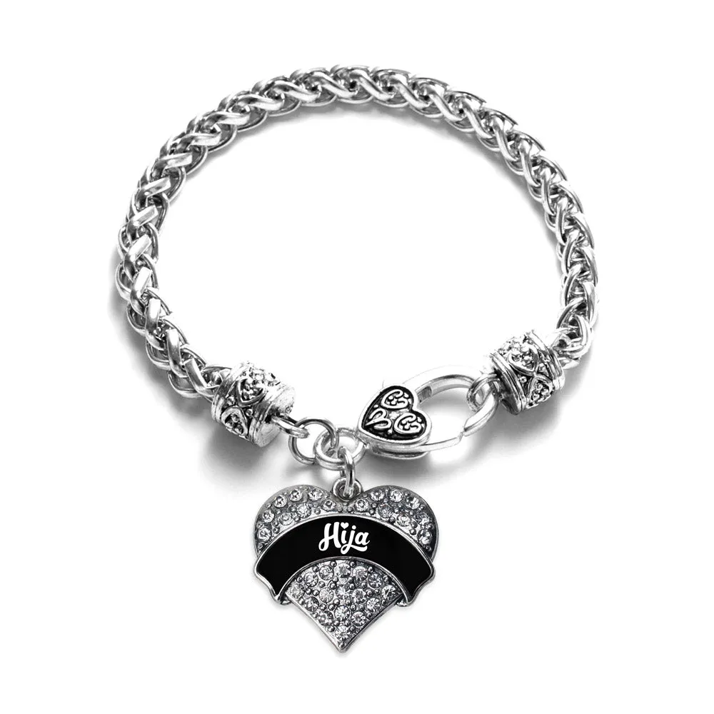 Silver Black and White Hija Pave Heart Charm Braided Bracelet