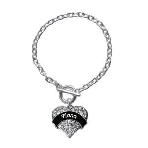 Silver Black and White Nana Pave Heart Charm Toggle Bracelet