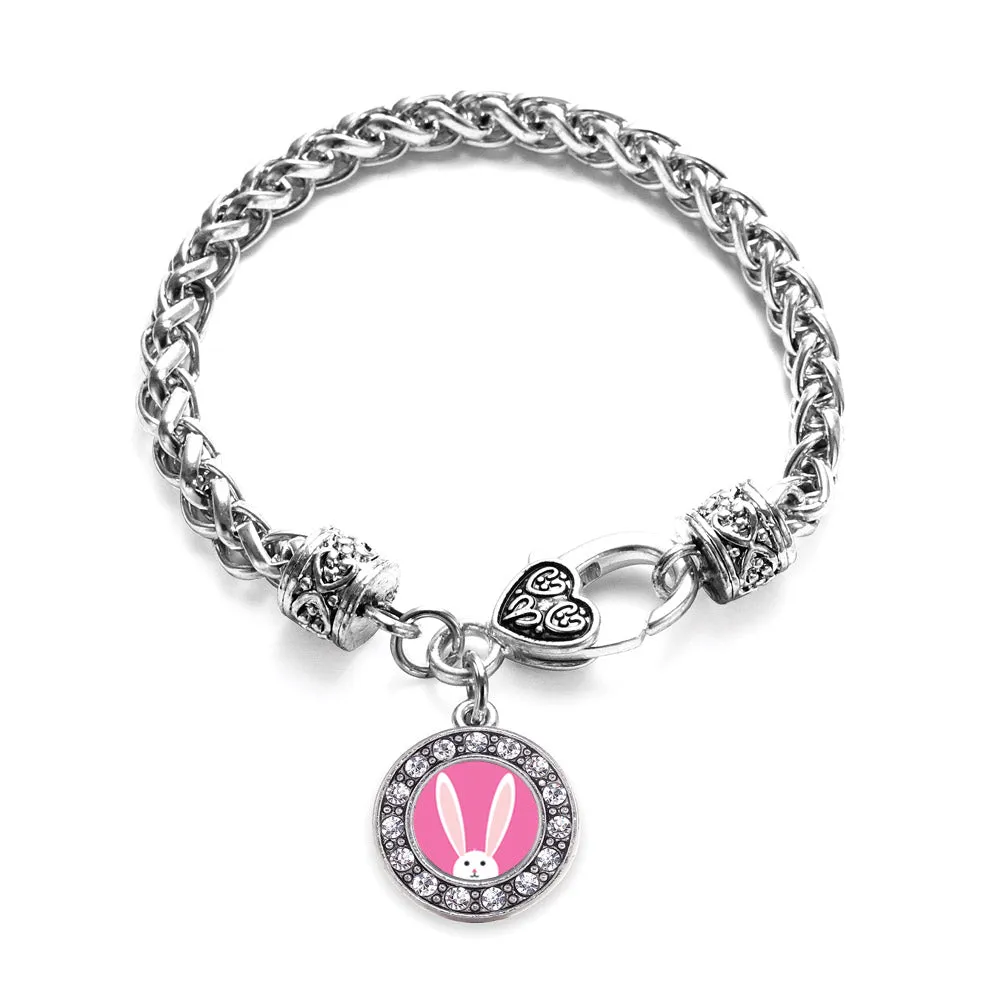 Silver Bunny Circle Charm Braided Bracelet