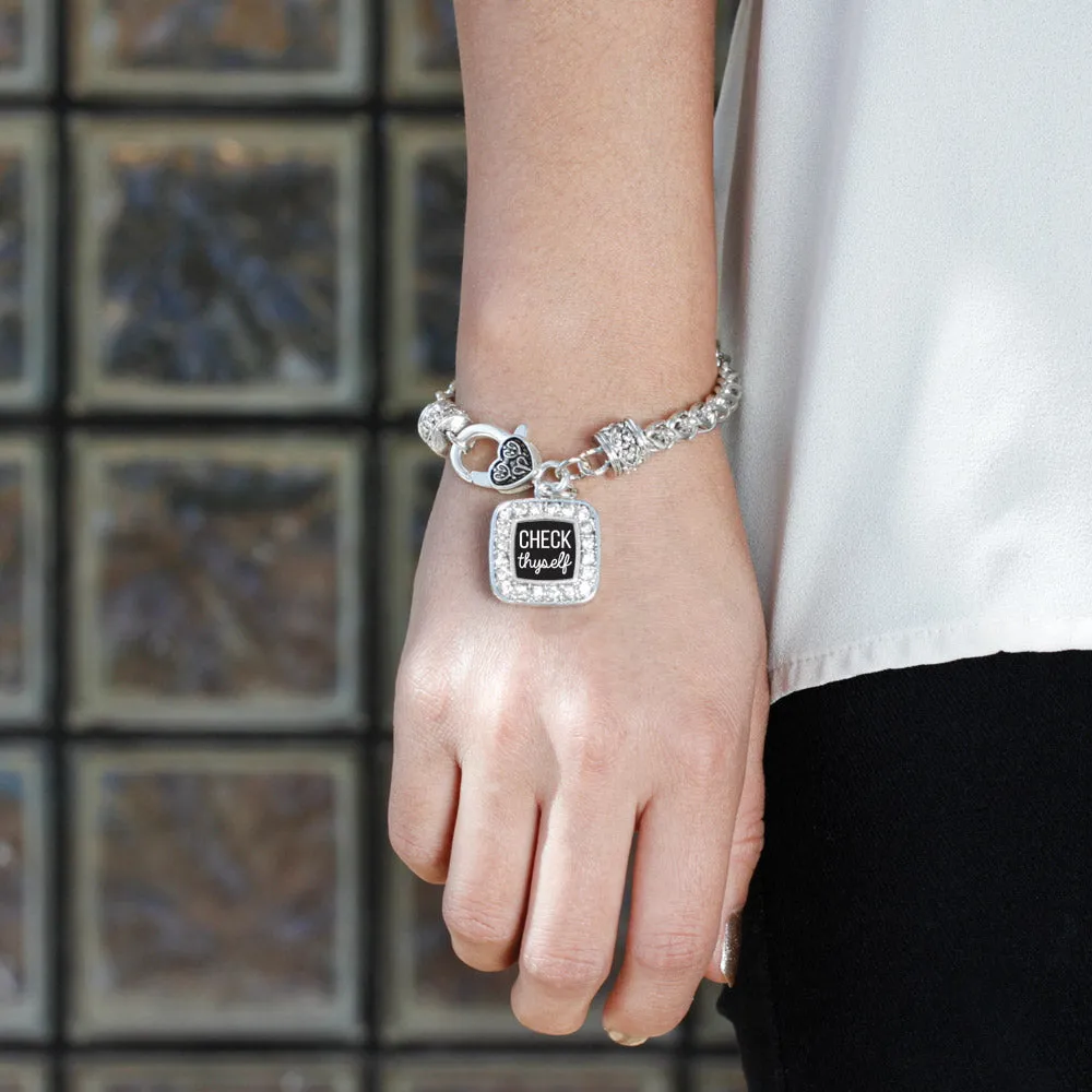 Silver Check Thyself Square Charm Braided Bracelet