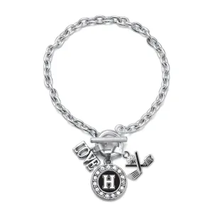 Silver Cheerleader - Sports Initial H Circle Charm Toggle Bracelet