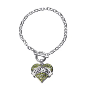 Silver Class of 2019 Green Green Pave Heart Charm Toggle Bracelet