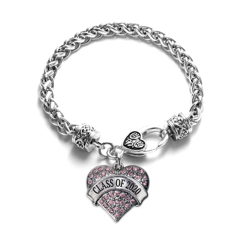 Silver Class of 2020 Pink Pink Pave Heart Charm Braided Bracelet