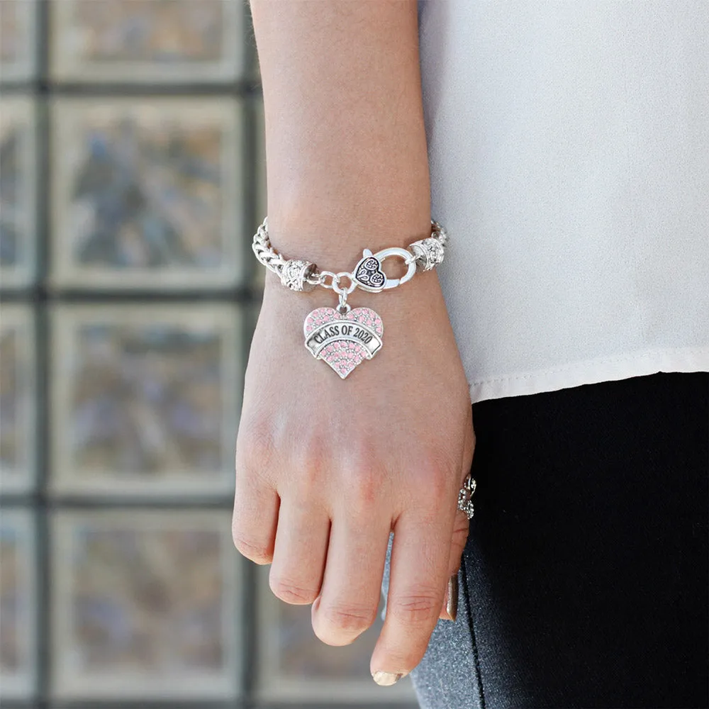 Silver Class of 2020 Pink Pink Pave Heart Charm Braided Bracelet