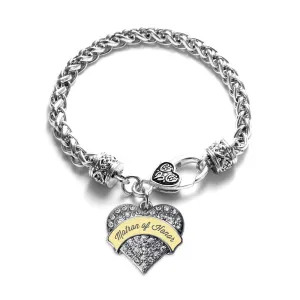 Silver Cream Matron of Honor Pave Heart Charm Braided Bracelet