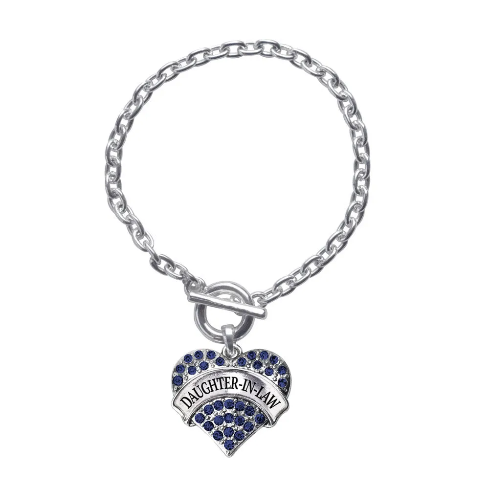 Silver Daughter-In-Law Blue Pave Heart Charm Toggle Bracelet