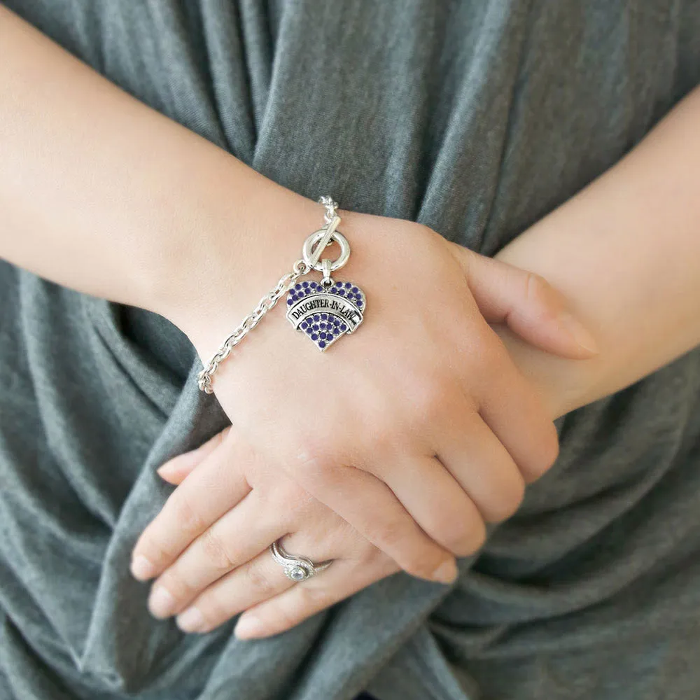 Silver Daughter-In-Law Blue Pave Heart Charm Toggle Bracelet