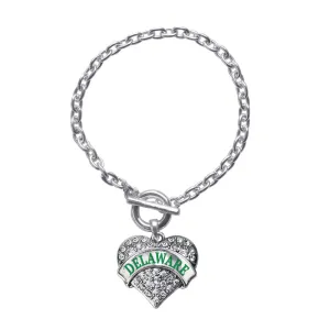 Silver Delaware Pave Heart Charm Toggle Bracelet