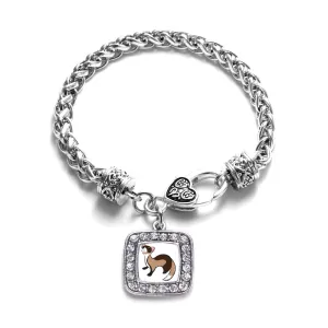 Silver Ferret Square Charm Braided Bracelet