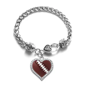 Silver Football Open Heart Charm Braided Bracelet