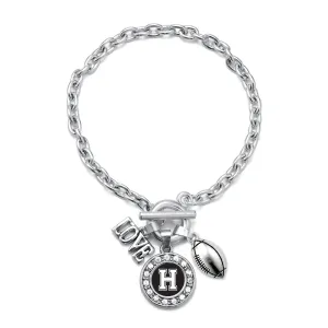 Silver Football - Sports Initial H Circle Charm Toggle Bracelet