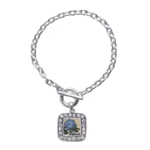 Silver Friend Hydrangea Flower Square Charm Toggle Bracelet