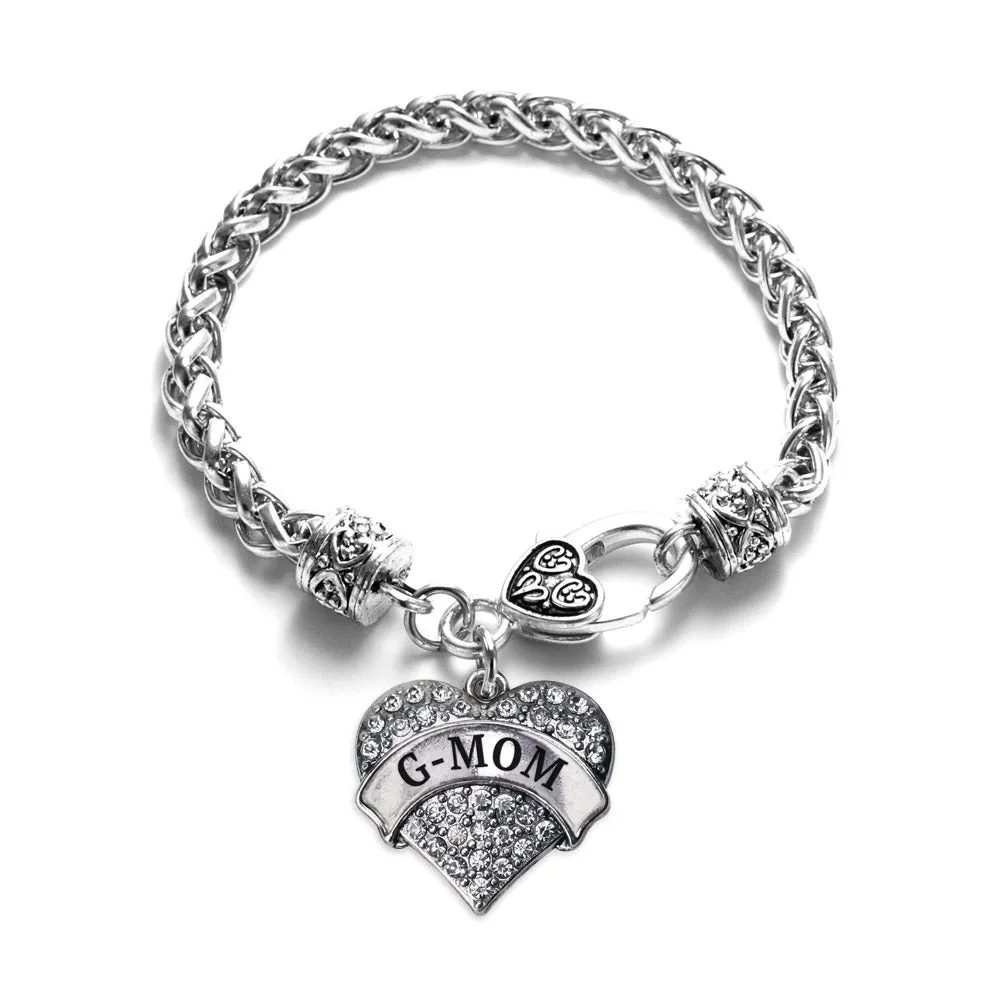 Silver G-mom Pave Heart Charm Braided Bracelet