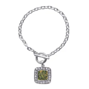 Silver Green Hunting Pattern Square Charm Toggle Bracelet