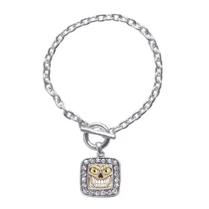 Silver Grinning Skull Square Charm Toggle Bracelet