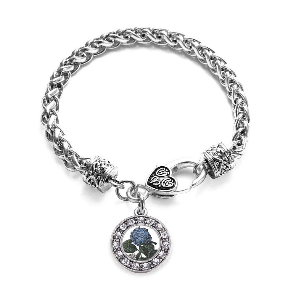 Silver Hydrangea Flower Circle Charm Braided Bracelet