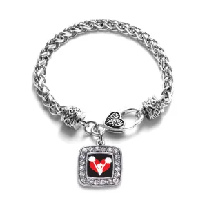 Silver I Heart Cheering Square Charm Braided Bracelet