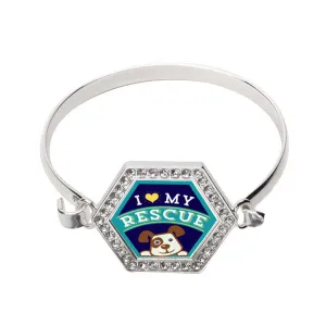 Silver I Love My Rescued Dog Hexagon Charm Bangle Bracelet