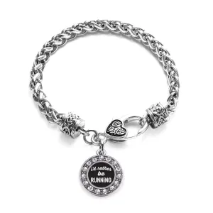 Silver I'd Rather Be Running Circle Charm Braided Bracelet