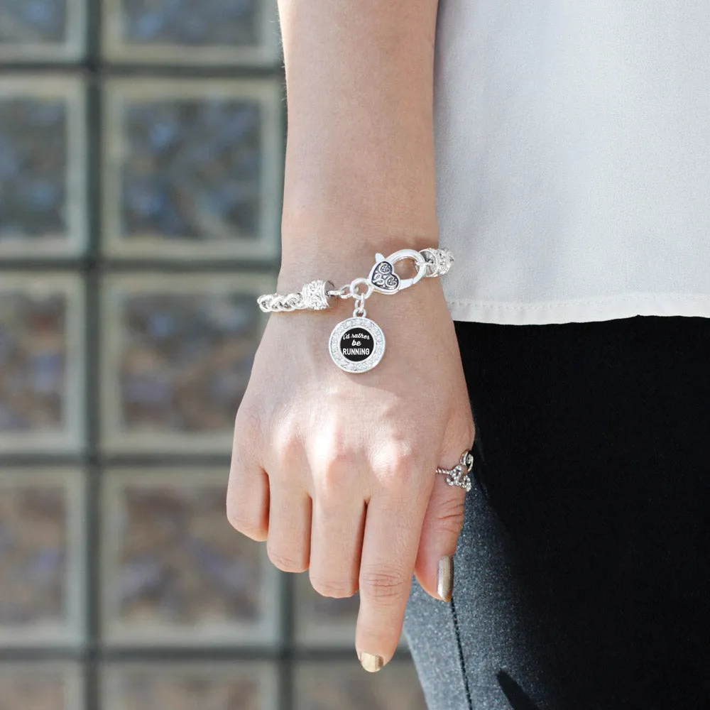 Silver I'd Rather Be Running Circle Charm Braided Bracelet