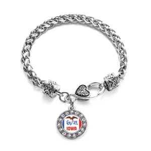 Silver Iowa Flag Circle Charm Braided Bracelet