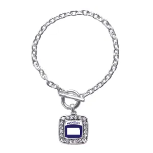 Silver Kansas Outline Square Charm Toggle Bracelet