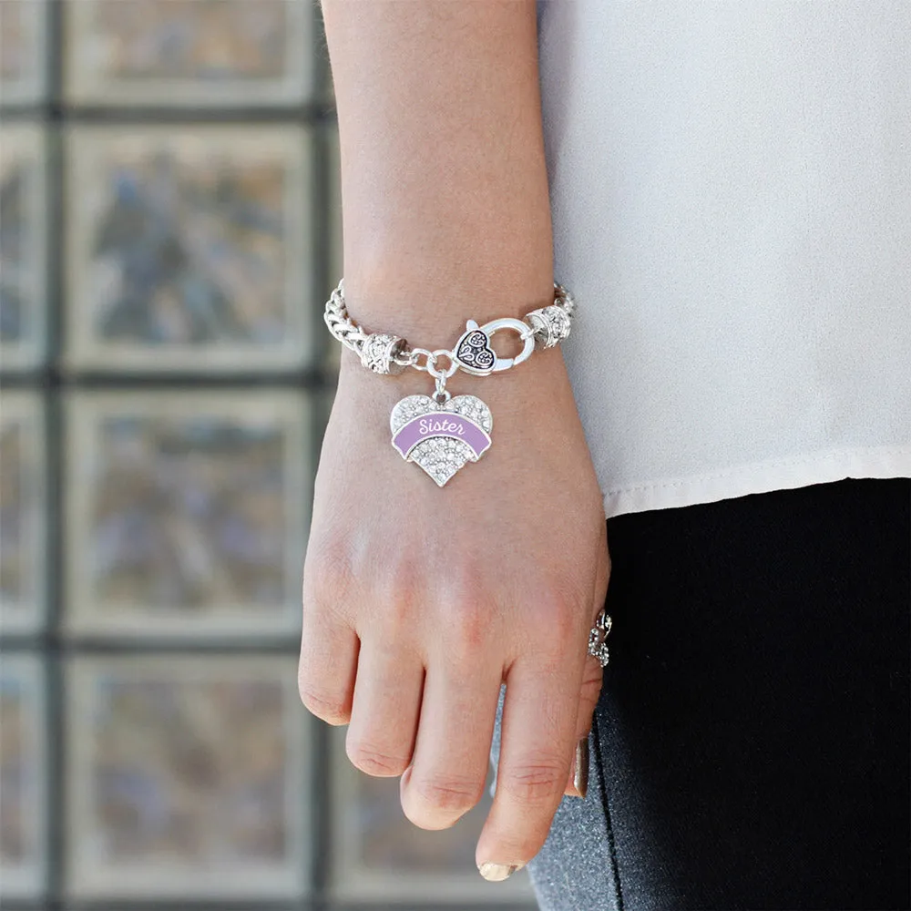 Silver Lavender Sister Pave Heart Charm Braided Bracelet