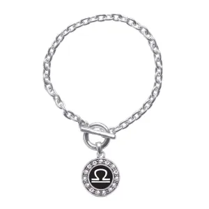 Silver Libra Zodiac Circle Charm Toggle Bracelet