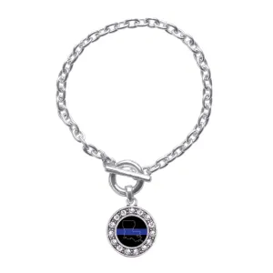 Silver Louisiana Thin Blue Line Circle Charm Toggle Bracelet