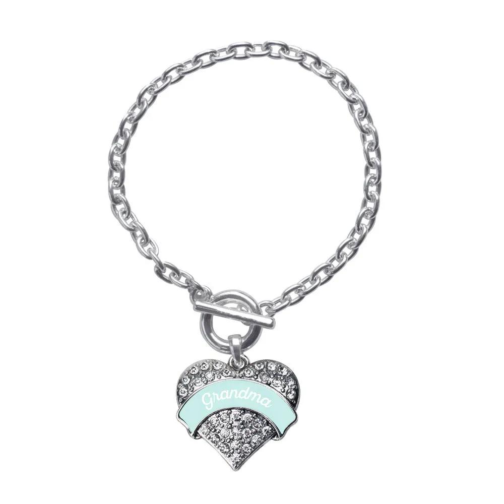 Silver Mint Grandma Pave Heart Charm Toggle Bracelet