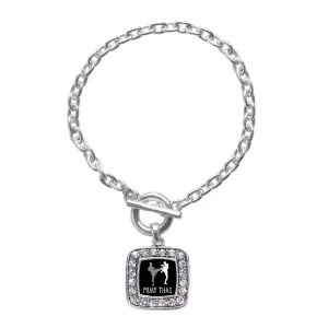 Silver Muay Thai Square Charm Toggle Bracelet