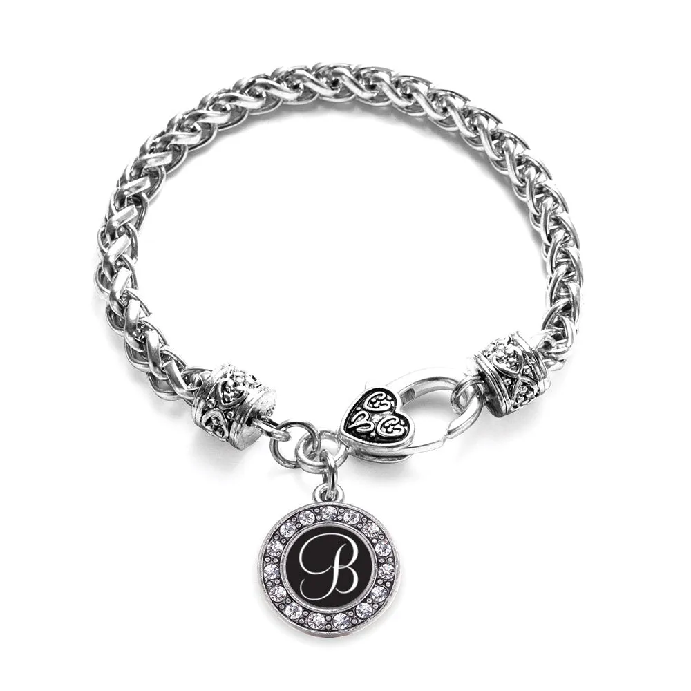 Silver My Script Initials - Letter B Circle Charm Braided Bracelet