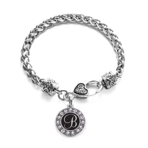 Silver My Script Initials - Letter B Circle Charm Braided Bracelet