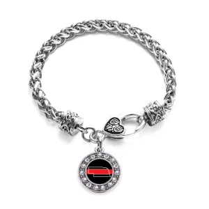 Silver Nebraska Thin Red Line Circle Charm Braided Bracelet