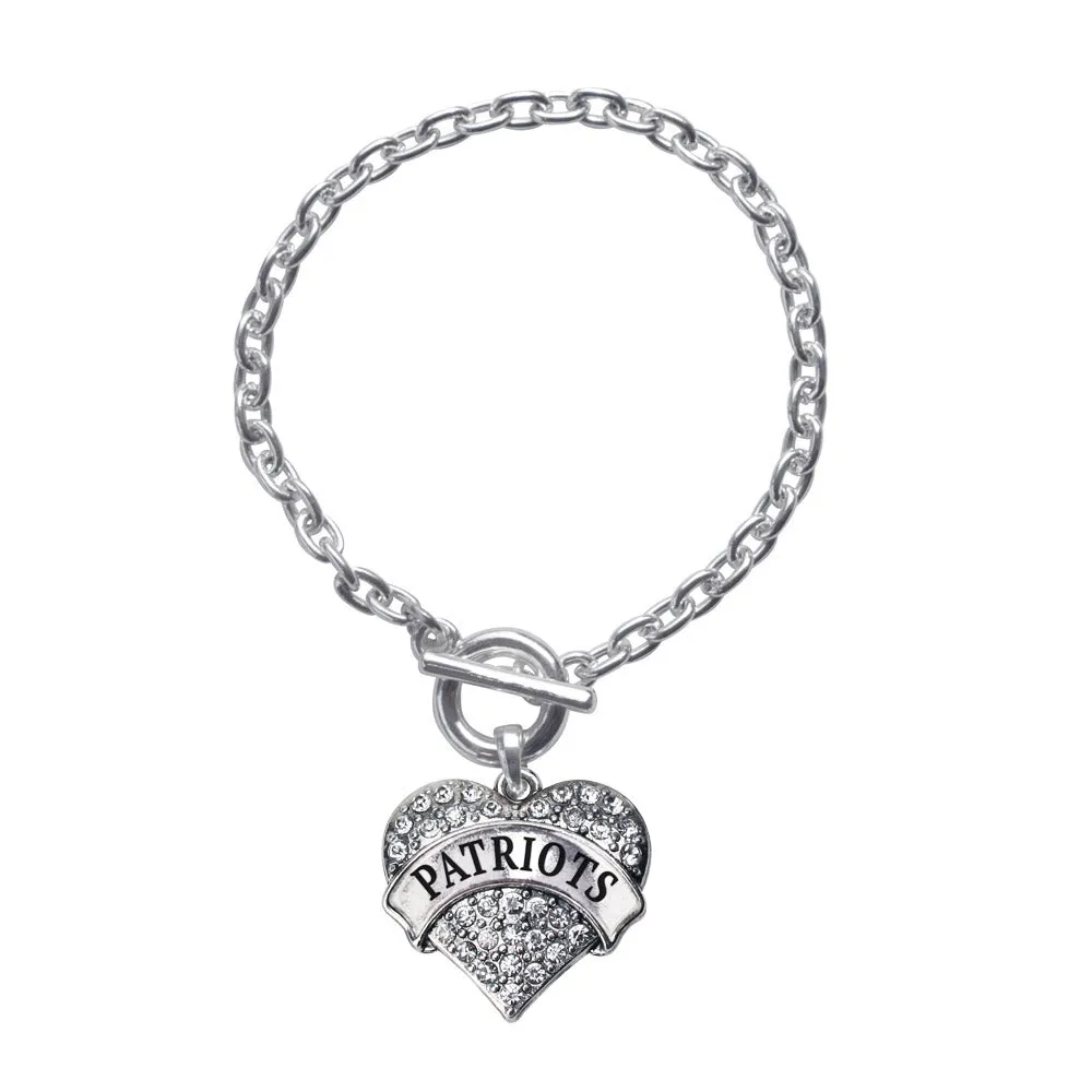 Silver Patriots Pave Heart Charm Toggle Bracelet