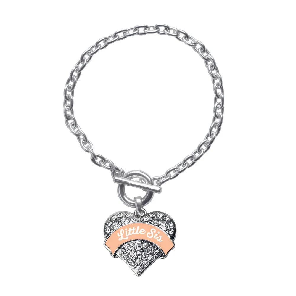 Silver Peach Little Sister Pave Heart Charm Toggle Bracelet