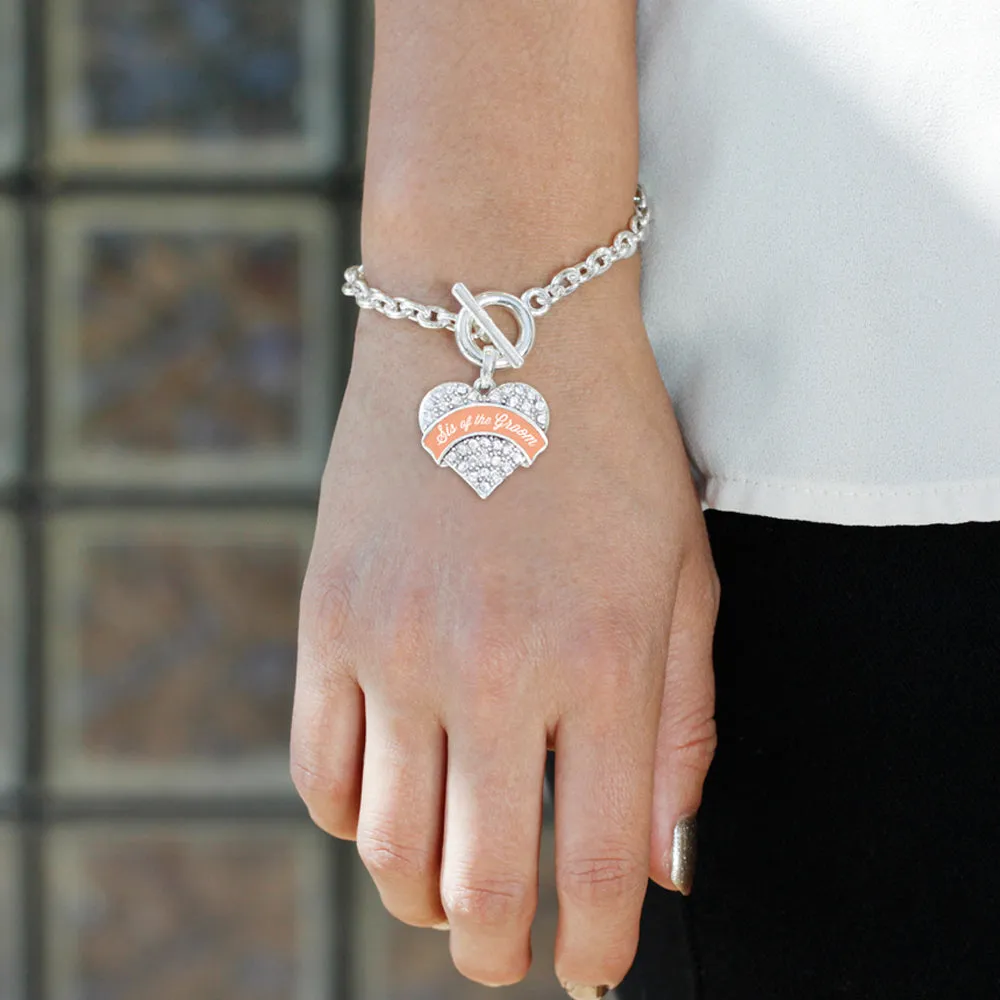 Silver Peach Sis of the Groom Pave Heart Charm Toggle Bracelet