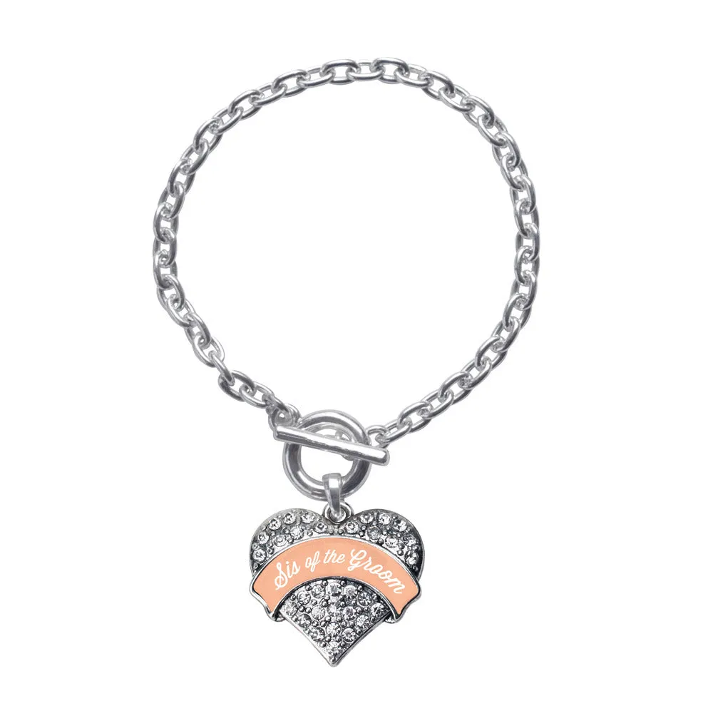 Silver Peach Sis of the Groom Pave Heart Charm Toggle Bracelet