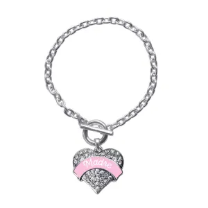 Silver Pink Madre Pave Heart Charm Toggle Bracelet