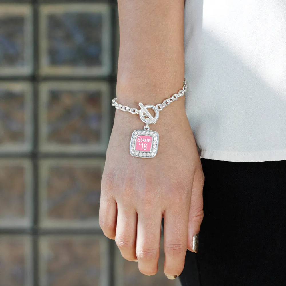 Silver Pink Senior '16 Square Charm Toggle Bracelet