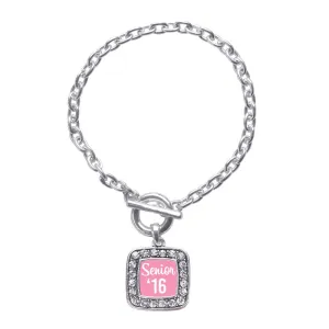 Silver Pink Senior '16 Square Charm Toggle Bracelet