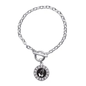 Silver Praying Hands Circle Charm Toggle Bracelet