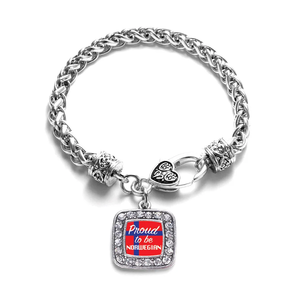 Silver Proud to be Norwegian Square Charm Braided Bracelet