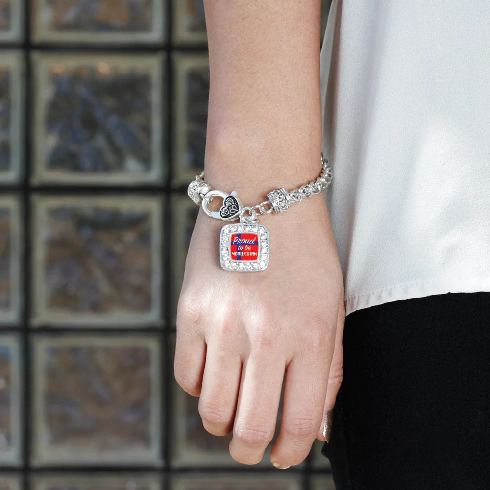 Silver Proud to be Norwegian Square Charm Braided Bracelet