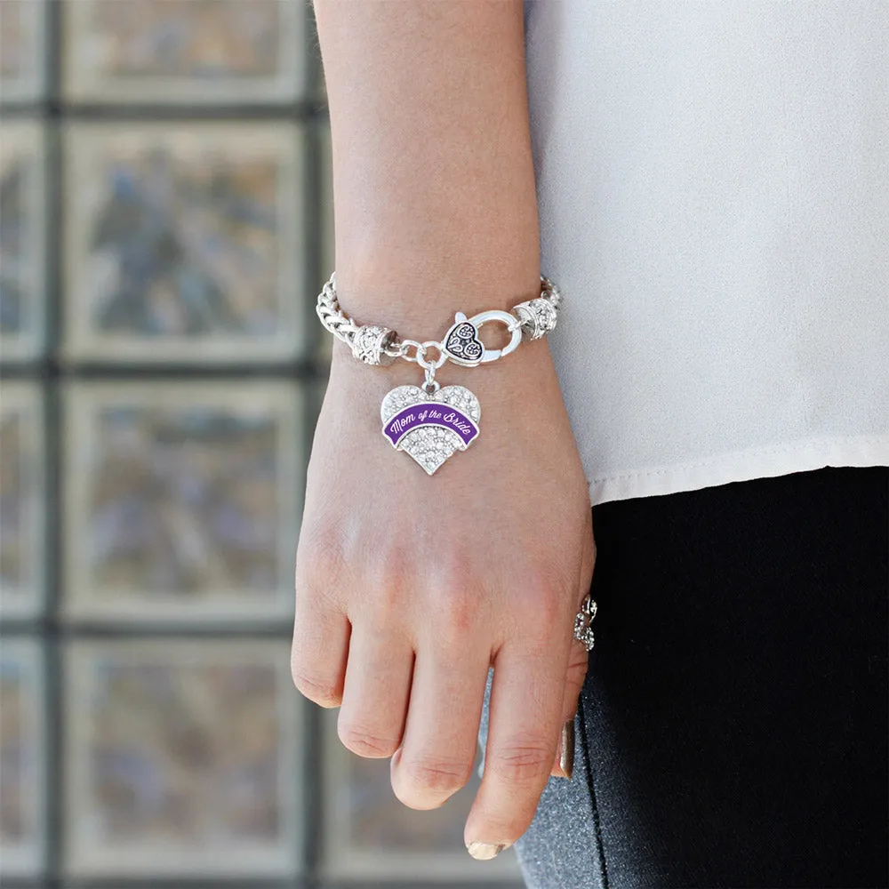 Silver Purple Mom of the Bride Pave Heart Charm Braided Bracelet