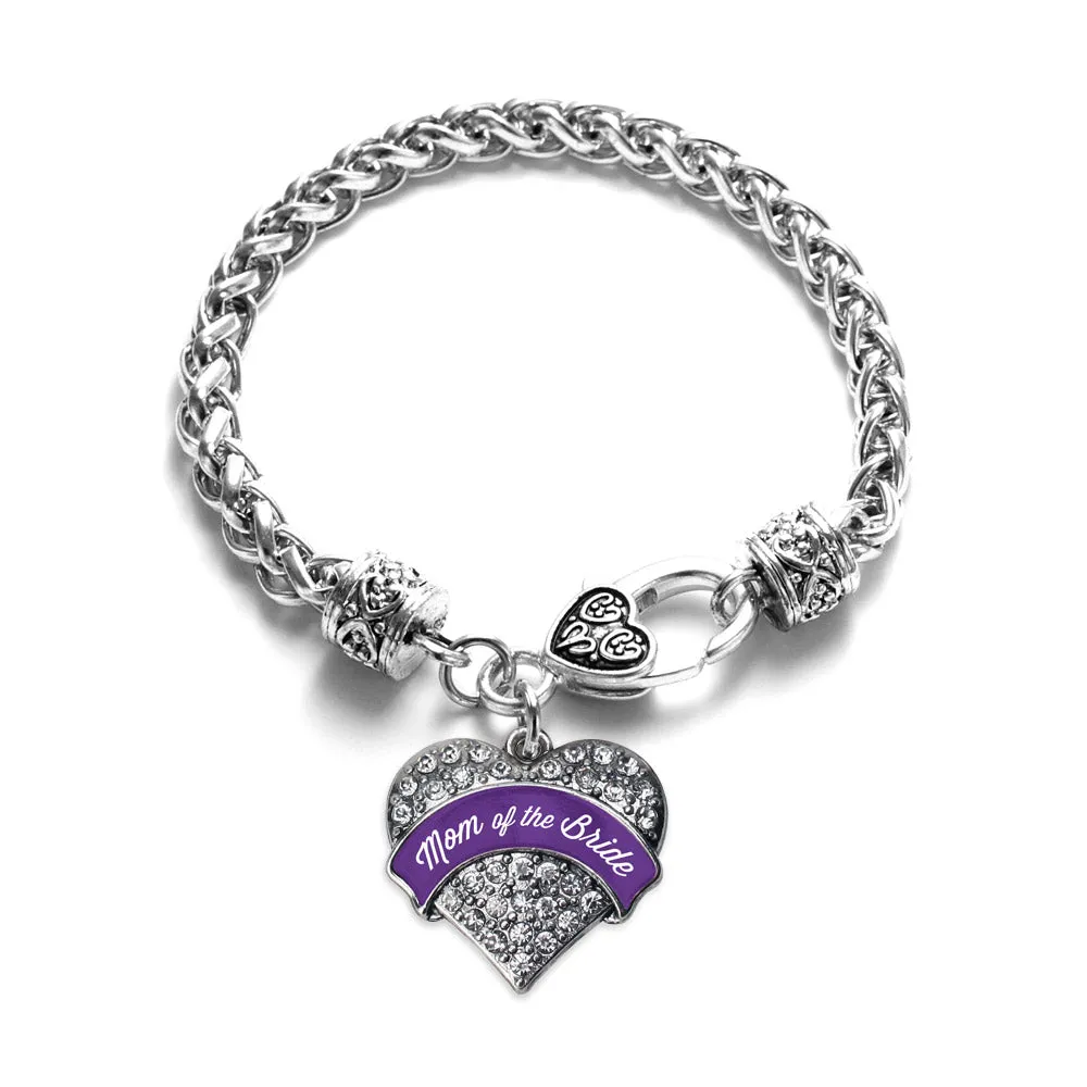 Silver Purple Mom of the Bride Pave Heart Charm Braided Bracelet