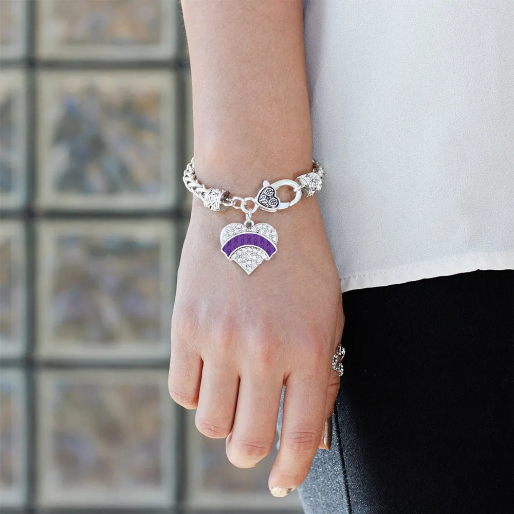 Silver Purple Ribbon Support Pave Heart Charm Braided Bracelet