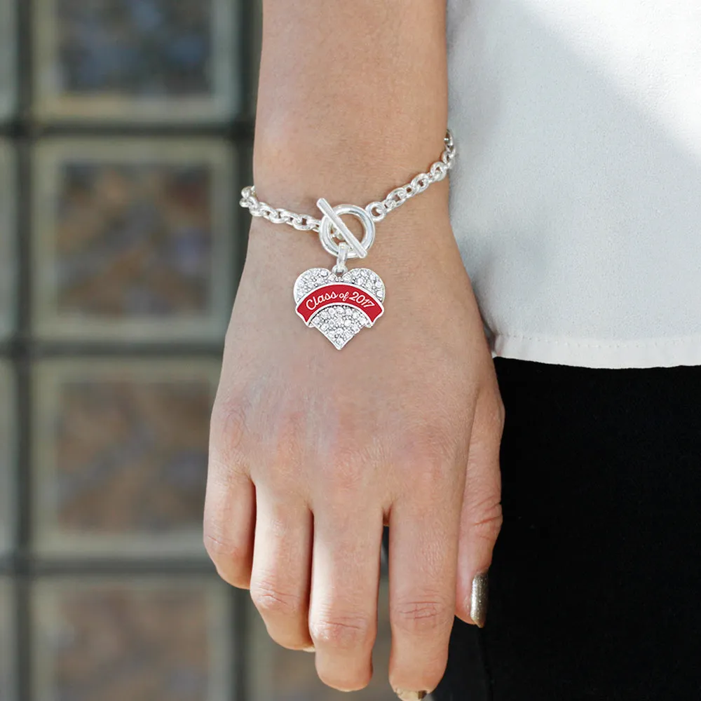 Silver Red Class of 2017 Pave Heart Charm Toggle Bracelet