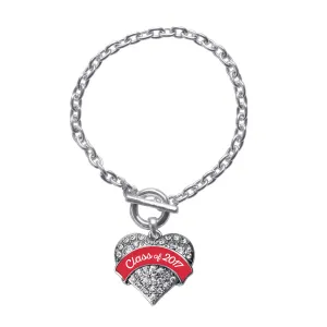 Silver Red Class of 2017 Pave Heart Charm Toggle Bracelet